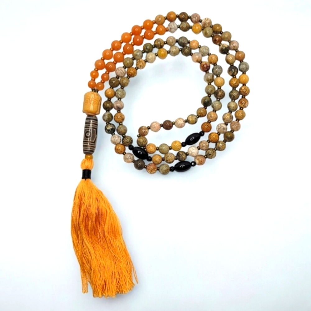 🆑️CLEARANCE Rainbow Agate Mala Necklace Orange Aventurine 8mm Gemstone 108 Bead